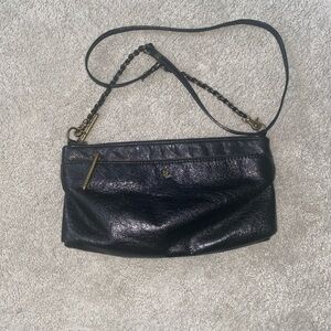 Elliot Lucca Black Leather Crossbody Purse Chain Strap